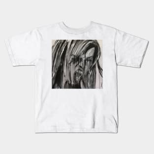 Female expressing rage posing in  portrait painted with drip style Kids T-Shirt